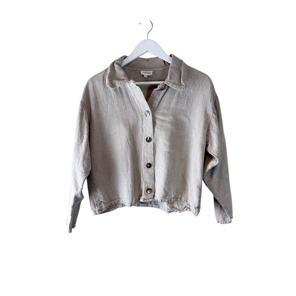 Sundance Catalog Company Tops - Sundance Catalog Linen Button Down Shirt Oatmeal Beige Boxy Cropped S Neutral